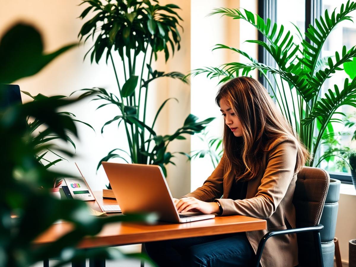 Travel manager reviewing sustainability and spend dashboards on a laptop